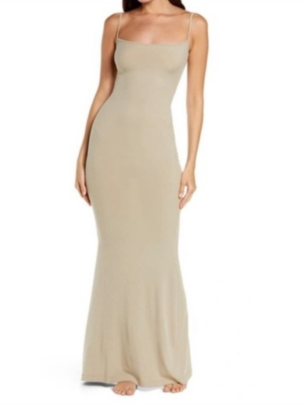 SKIMS-Long Ribbed Maxi Dress in Taupe-Size Large